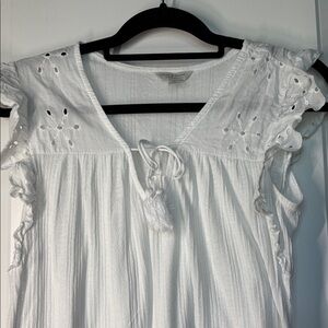 Lucky Brand White Eyelet Tassel Cotton Blouse